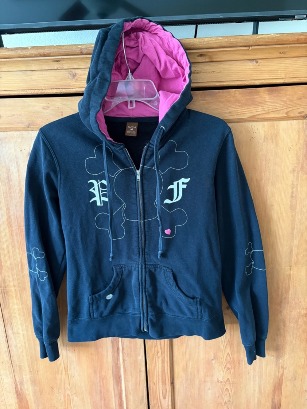 Paul Frank Black Zip-Up Hoodie with Pink Lined Hood